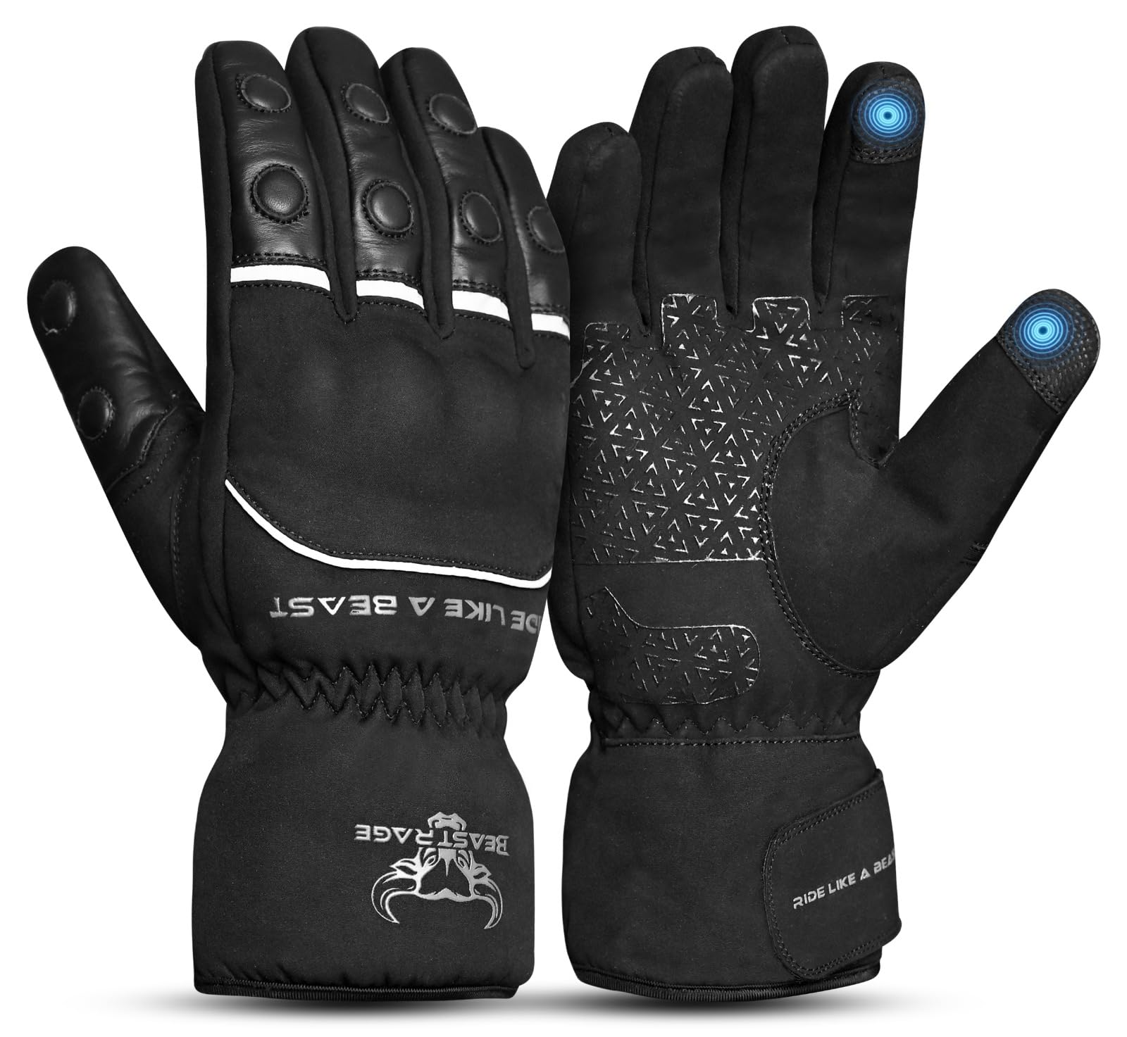 BEAST RAGE Winter Motorradhandschuhe für Damen Herren Warme wasserdicht Touchscreen Motorradhandschuhe für kaltes Wetter Straße,Touring (Schwarz, XL)