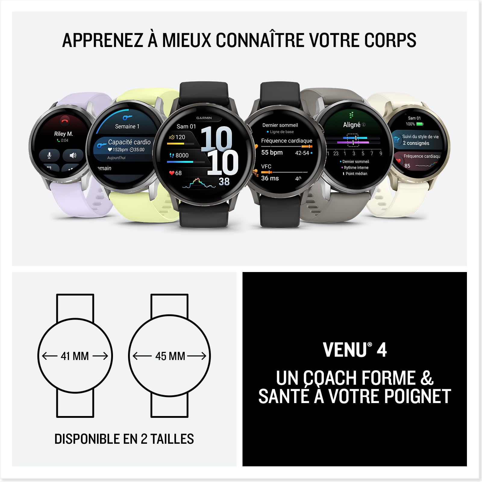 Garmin Venu 4 Montre GPS connectée forme et santé écran Ultra-Lumineux Lampe LED intégrée Beige Lunar Gold Bracelet Ivoire 41mm