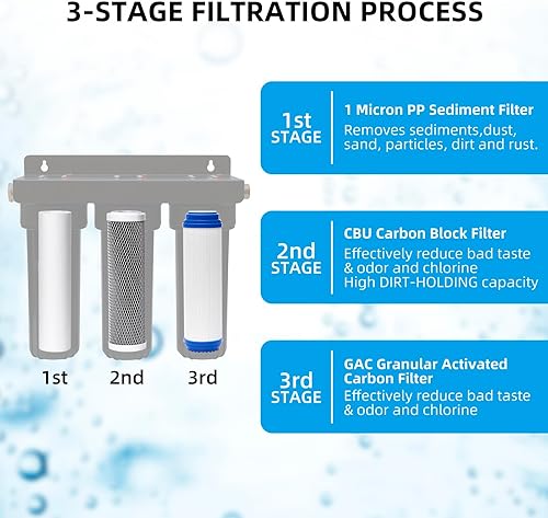 Miniatura 3 de Sistema de filtro de agua para caravanas, accesorios de latón sin fugas, tres filtros incluidos reducen los sedimentos, filtro de agua para