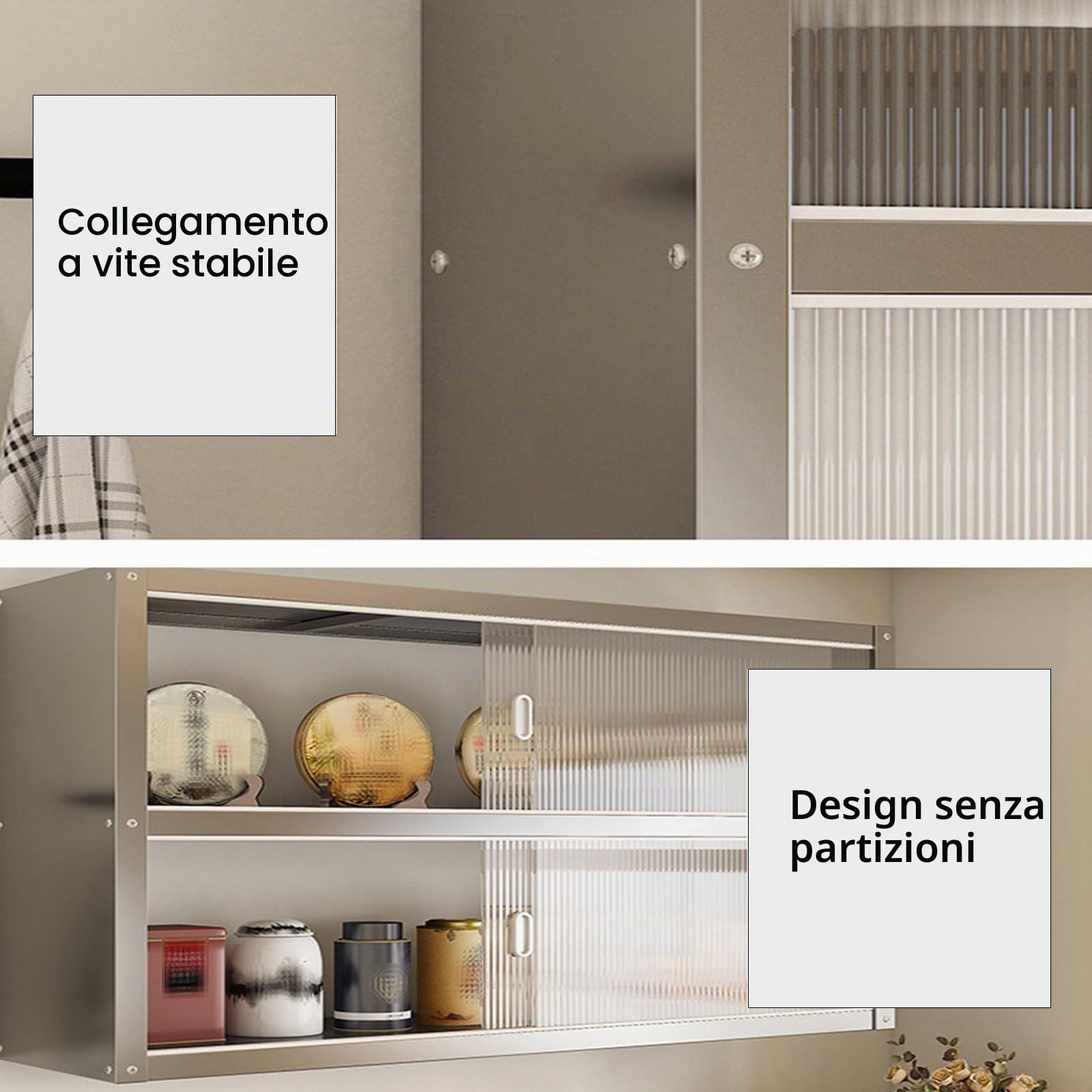 Pensili Cucina Sospesi con Ante Scorrevoli Trasparenti Realizzato