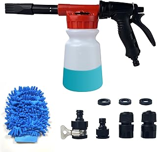 Snow Foam Gun Foam Gun, Snow Foam Gun for Car Wash, Adjustable Pressure Washer, with Car Wash Gloves, Quick Coupler (Red)