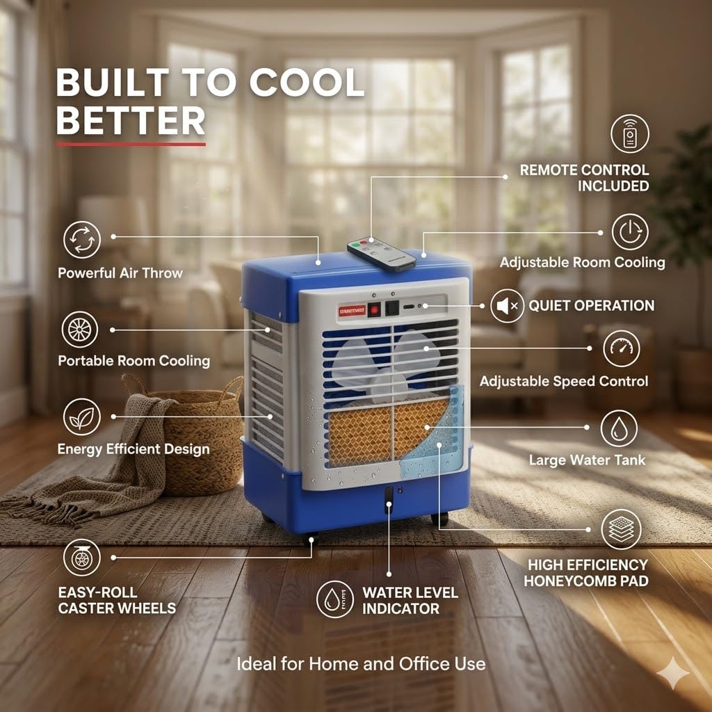 Drumstone (Cooling 2+2 Year Warranty) Large Desert Air Cooler Portable Room Cooling Fan with High Capacity Tank Powerful Air Throw for Home Office Summer Cooling 2026 Model MULTICOLOR 2