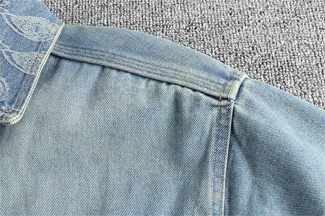 Męski ciężki kołnierz kwiat nerkowca haft design sens brytyjski vintage denim koszula trend płaszcz