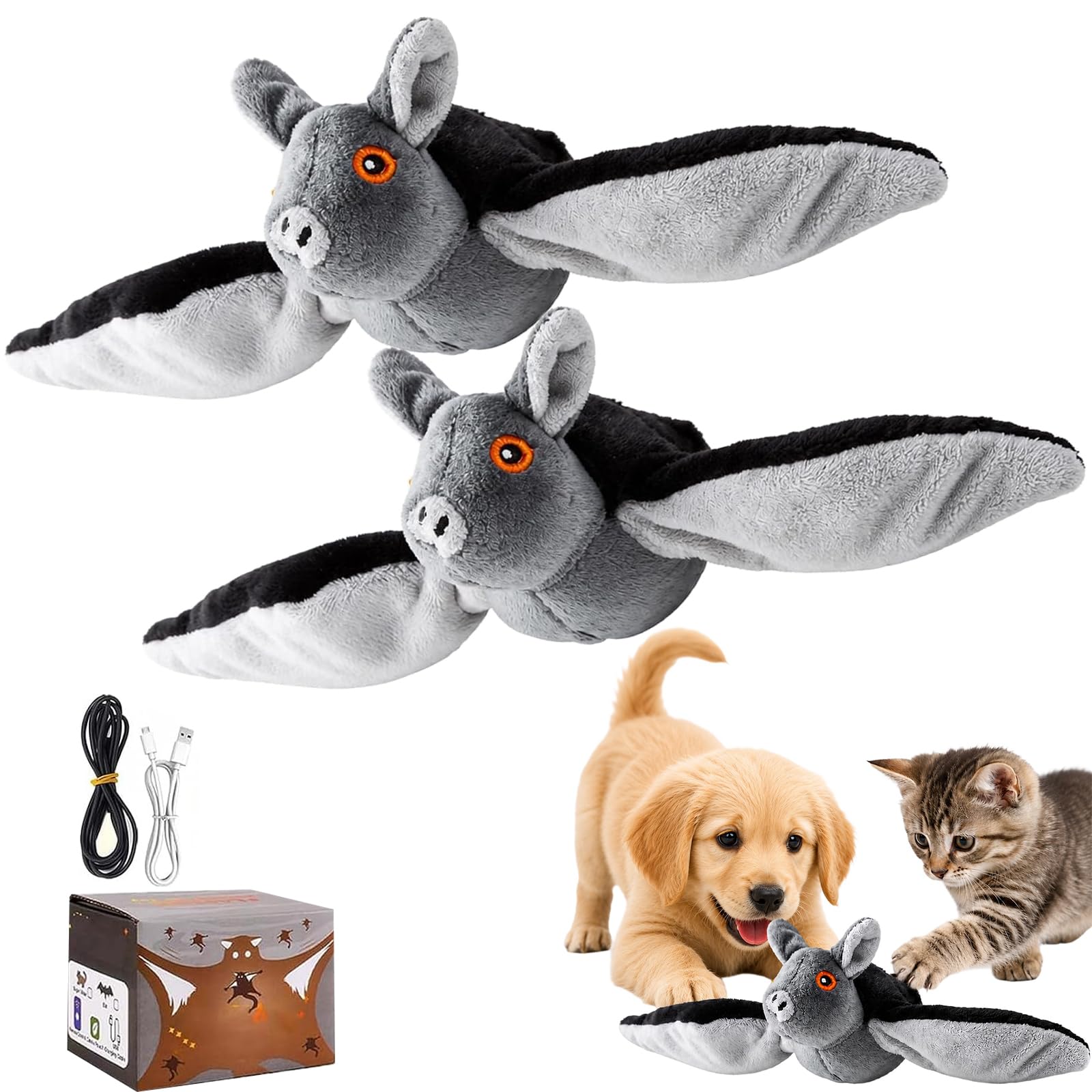 Juguete de murciélago volador para perros, juguete interactivo realista para mascotas con sonidos de chirping, juguete eléctrico de murciélago para perros y gatos, juguete de persecución y ejercicio