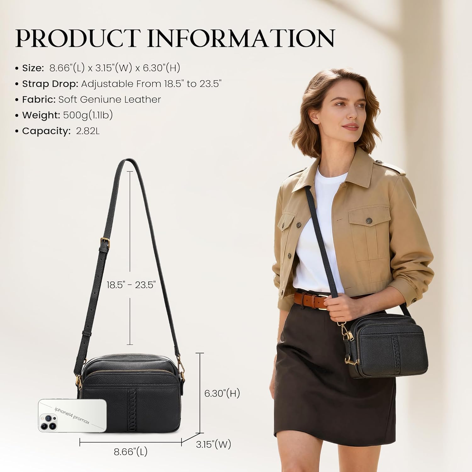 befen Genuine Leather Crossbody Bag for Women Anti Theft Purse and Hangbags with Built in RFID Wallet - Image 7