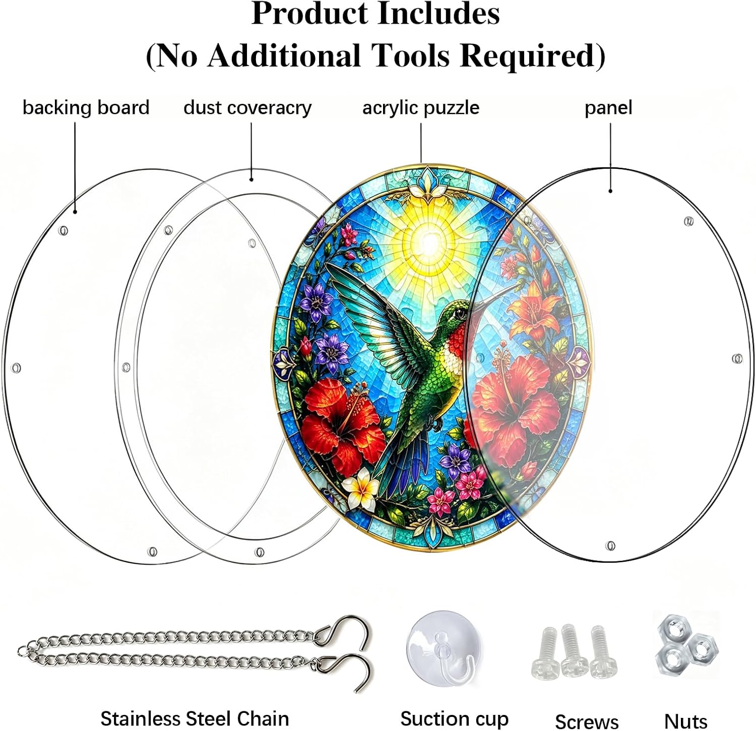 Acrylic Jigsaw Puzzle Suncatcher - Hummingbird Garden Decor 8.9inch