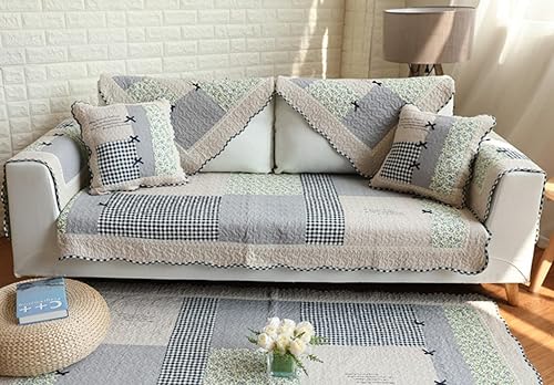 Miniatura 2 de vctops Fundas de sofá con diseño de retazos, de algodón, con patrón floral de granja, funda acolchada para sofá modular, funda antideslizante para