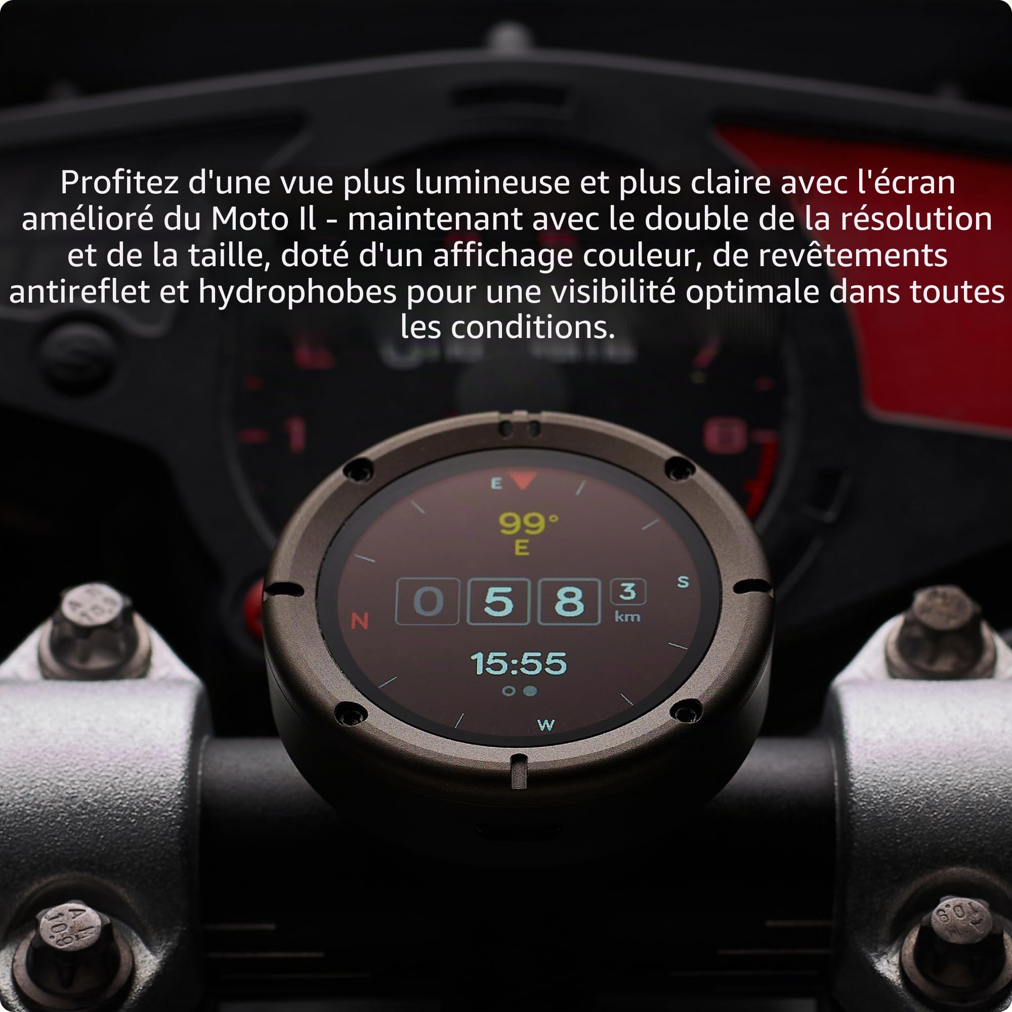 Beeline Moto II Metal Dispositif de Navigation pour Motos | Navigation Mondiale | Interface Mini-Carte | Autonomie de 14 Heures | IP67 étanche et Antichoc | Chargement USB-C avec Support de Sangle