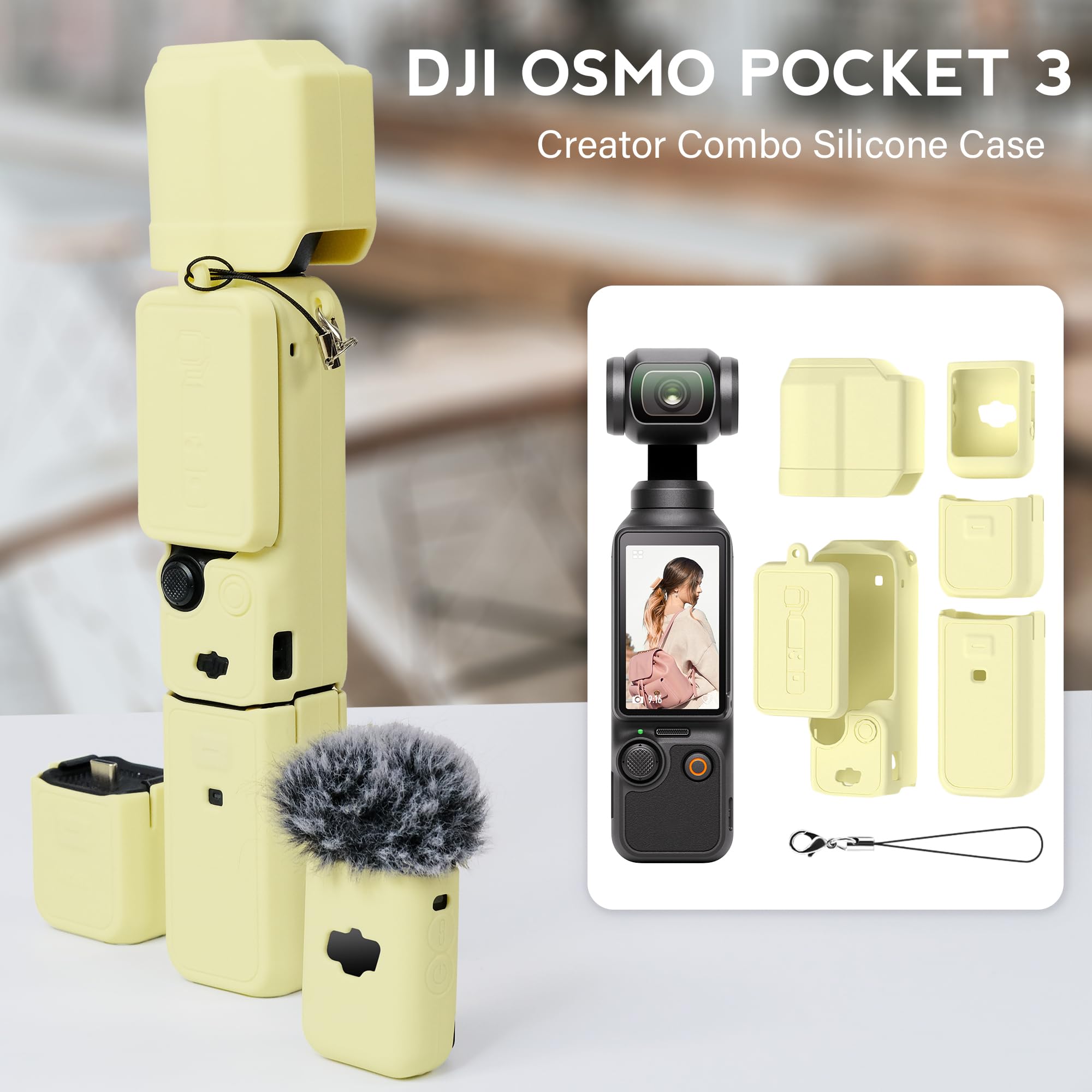 Etui Pocket 3, miękkie silikonowe etui ochronne kompatybilne z DJI Osmo Pocket 3 Creator Combo, lekka osłona ekranu Osmo Pocket 3, ŻÓŁTY, Akcesoria do aparatu