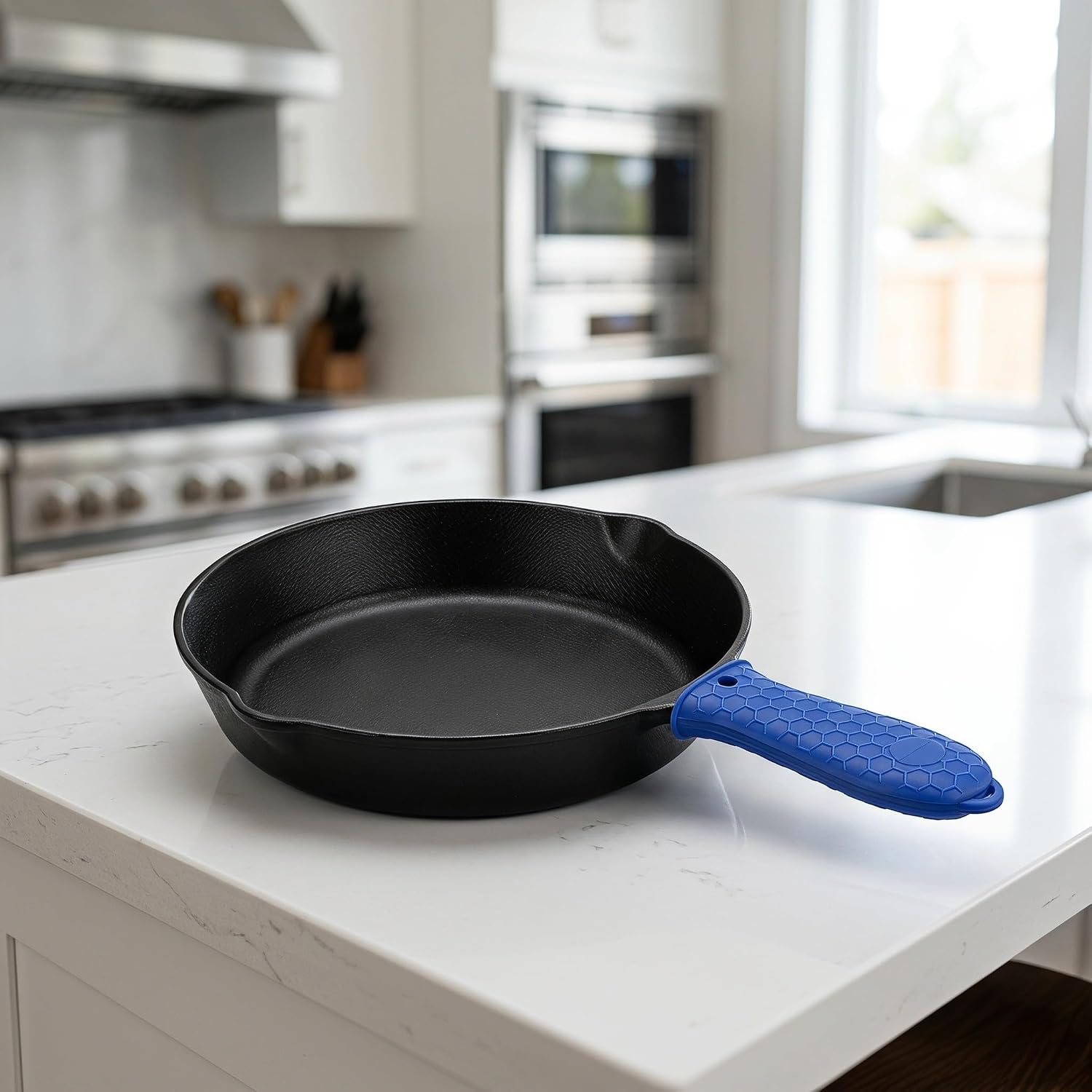 2 Sets Non-Slip Pot Handle Insulation Covers for Kitchen Cookware and Cast Iron Skillet, Heat Resistant Plastic Sleeves with Unique Texture for Hot Handle Protection