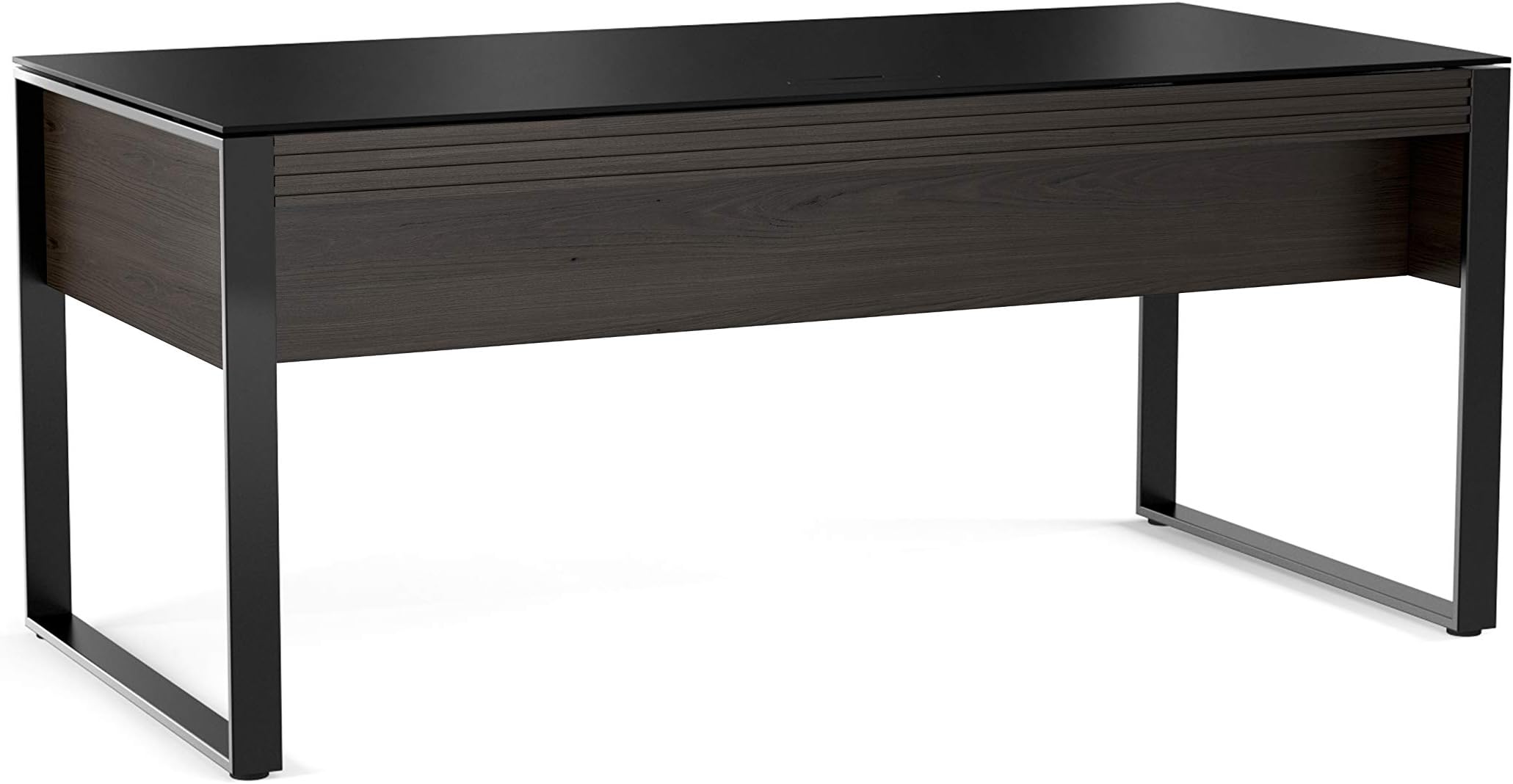 BDI Furniture Corridor 6521-67.75'' x 32.25" Executive Office Desk for Home or Office with Keyboard Drawer, Cable Management, Satin-Etched Tempered Glass, Charcoal Stained Ash