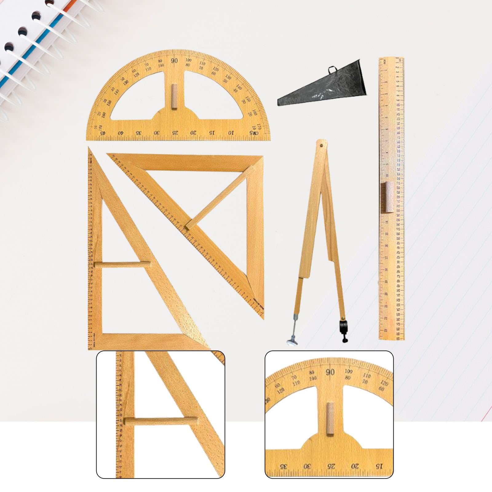MERIGLARE 5-teiliges großes MathematikLineal, Geometrie-Set, Zeichenhilfen, Mathematik-Lehrbedarf, 45°-Dreieck, gerades Lineal