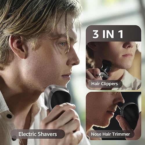 Miniatura 3 de Maquinilla de afeitar eléctrica para hombres, afeitadora recargable, impermeable, húmedo, seco, inalámbrica, velocidades ajustables, con recortador