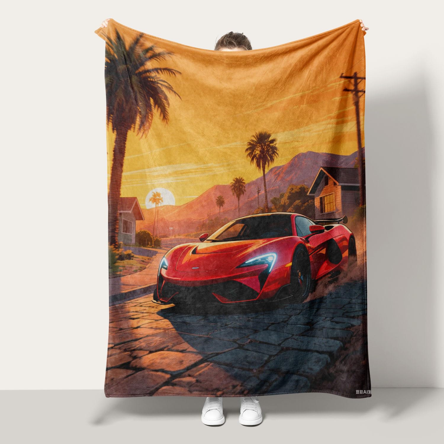 Couverture rouge motif voiture de course plaid polaire 100x130 cm pour lit et canapé