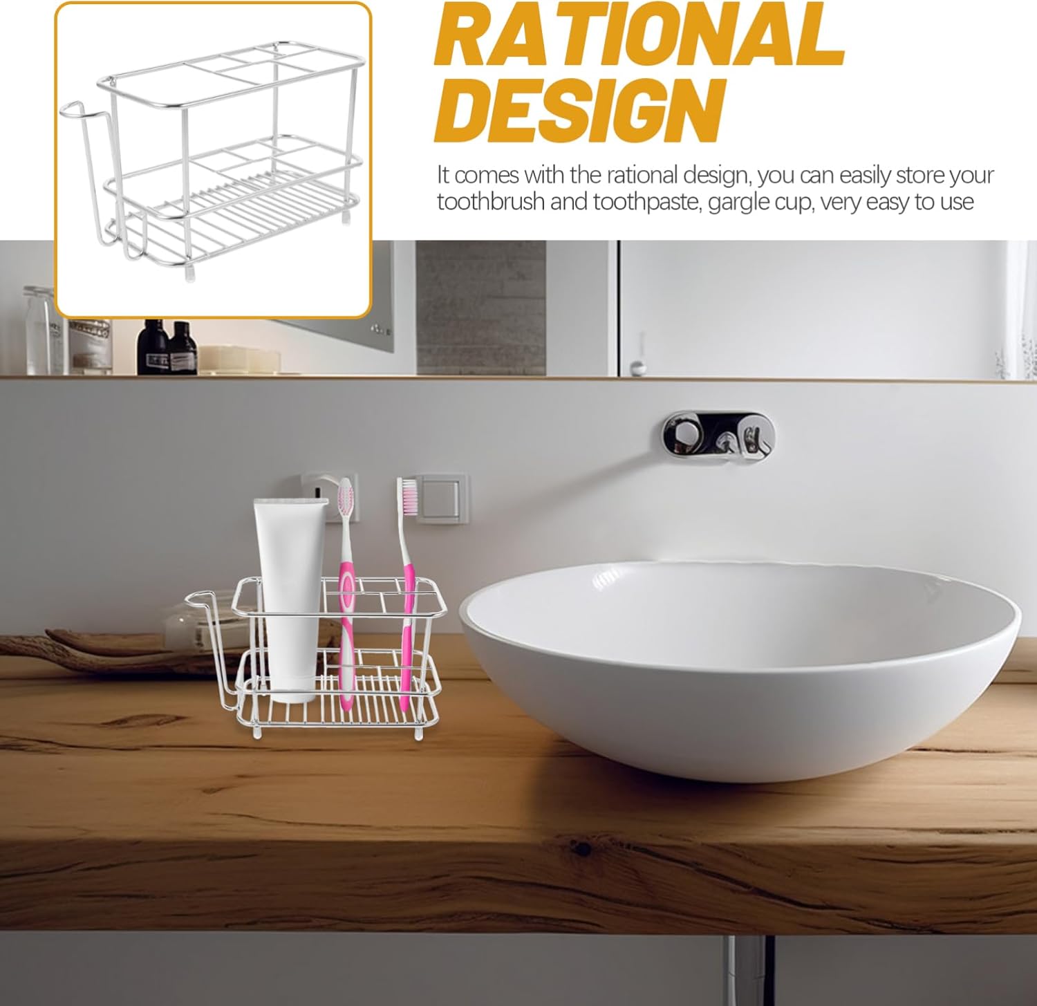 Cabilock 5pcs Stainless Steel Toothbrush Holder Multi-functional Bathroom Organizer Space-saving Design for Toothbrushes and Toothpaste Compartment Storage