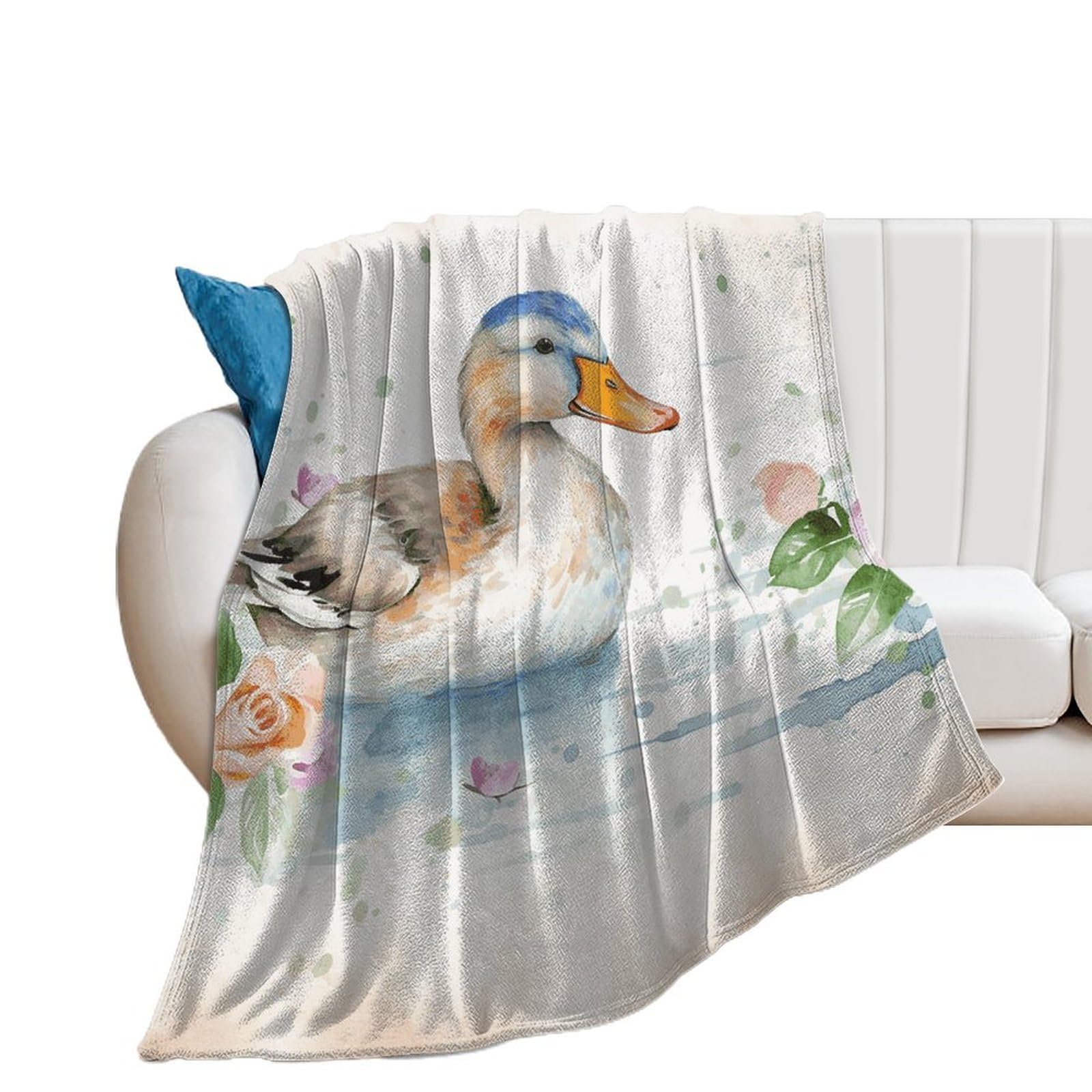 Couverture lit légère contre le froid plaid flanelle doux canard aquarelle