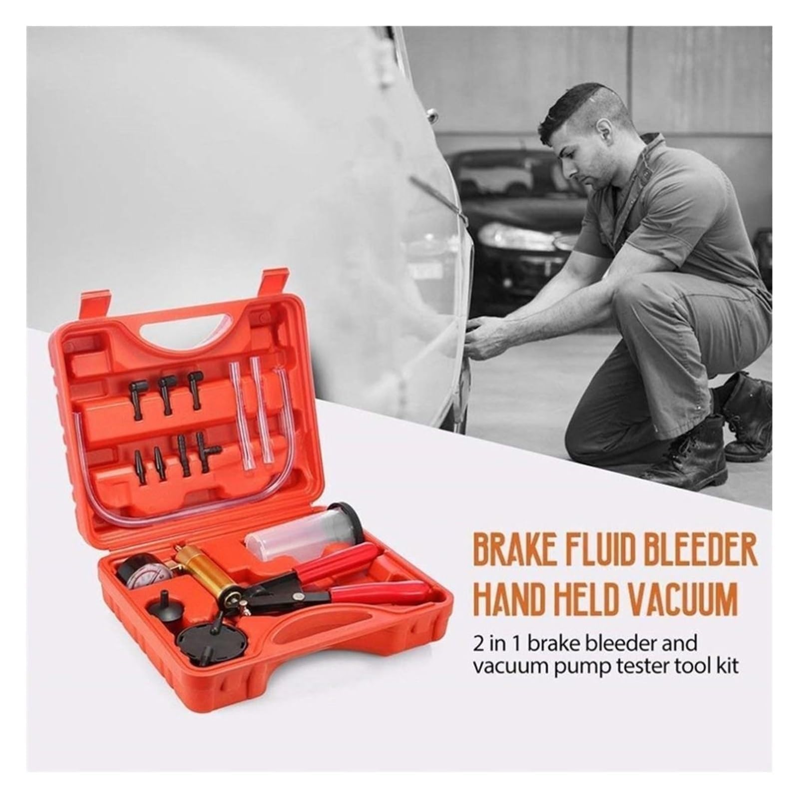 Purgador de líquido de Frenos por vacío Manual Herramientas de purgado Pistola de vacío Kit de comprobador de Bomba Bomba de Aluminio Manómetro de vacío