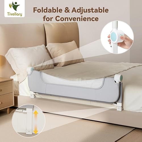 Miniatura 4 de Riel de cama reforzado para niños pequeños, protector de seguridad de 47 pulgadas de largo con material grueso, rieles de cama ajustables y