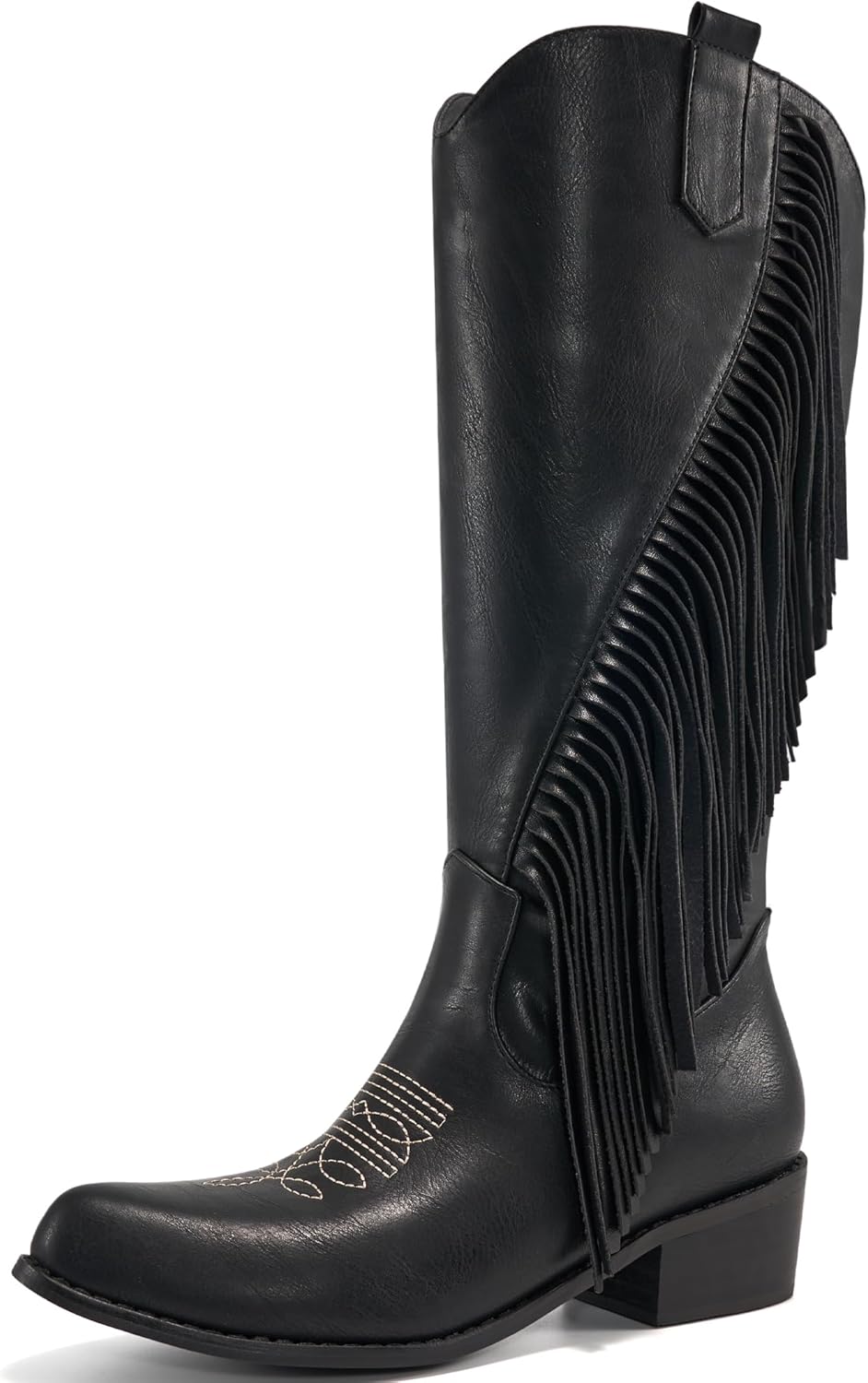 Western Cowgirl Boots Women: Knee High Wide Calf Fringe Cowboy Party Shoes for Country Concert