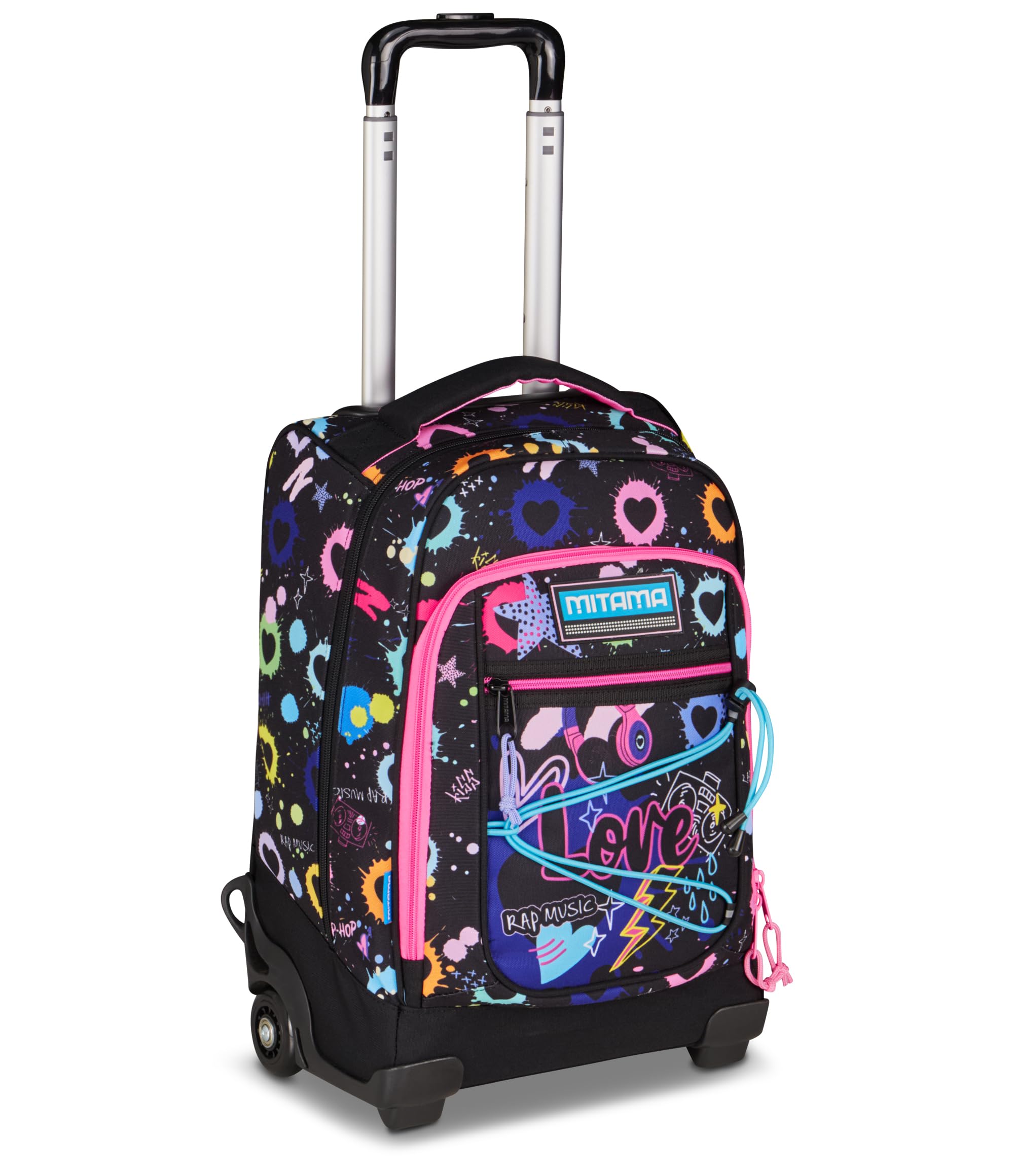 Mitama Zaino Trolley M-Power MusicLove, Spallacci a scomparsa, Bambini e Bambine, Tasca Porta Borraccia, Doppio uso, Maxi Capienza, nero
