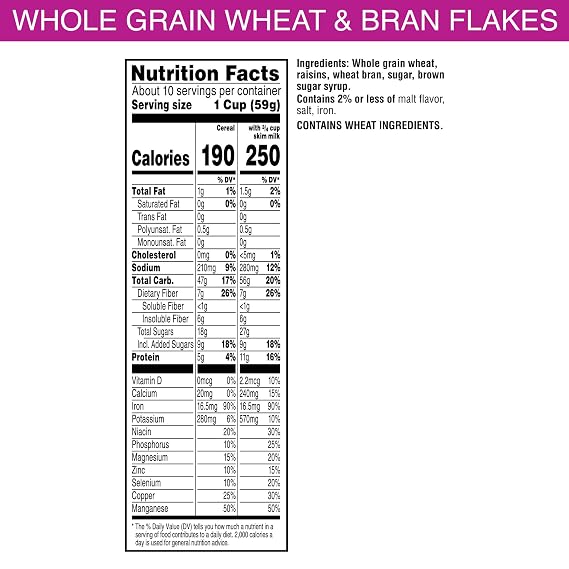 Kelloggs Raisin Bran Breakfast Cereal, High Fiber, 28g Whole Grain, Large Size, 20.9 oz