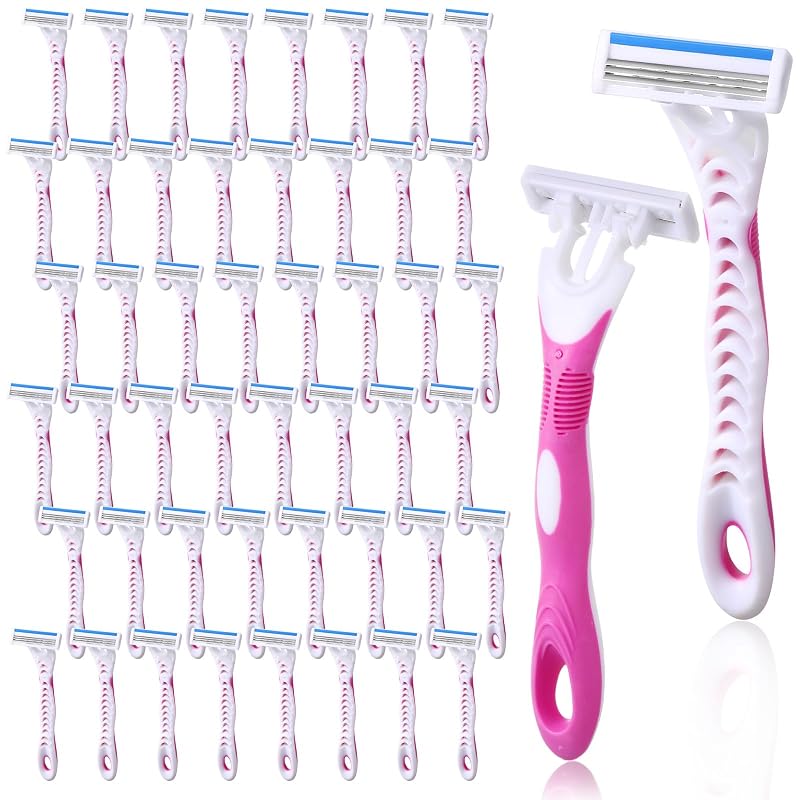 Leriton Aparelhos de Barbear Descartáveis Femininos com 3 Lâminas, Pacote com 48