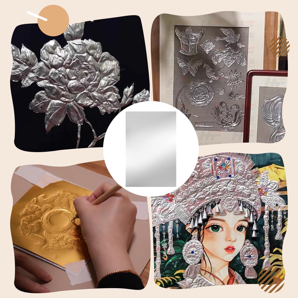 PH PandaHall 50 Feuille Aluminium Feuilles de Papier 20x30cm Papier Aluminium Métallique Décorative pour Gaufrage Peinture Salle de Classe Projet en Relief DIY, 70 µm D'Épaisseur Argenterie