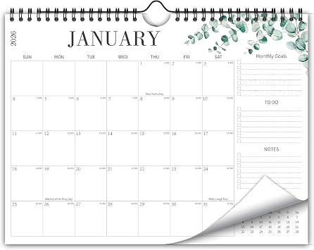 Kamoy Aesthetic Wall Calendar 2026, 12 Monthly Horizontal Calendar from January 2026 to December 2026, 14.5" x 11" Modern Wall Hanging Calendar for School, Home, Office for Monthly Organizing & Planning