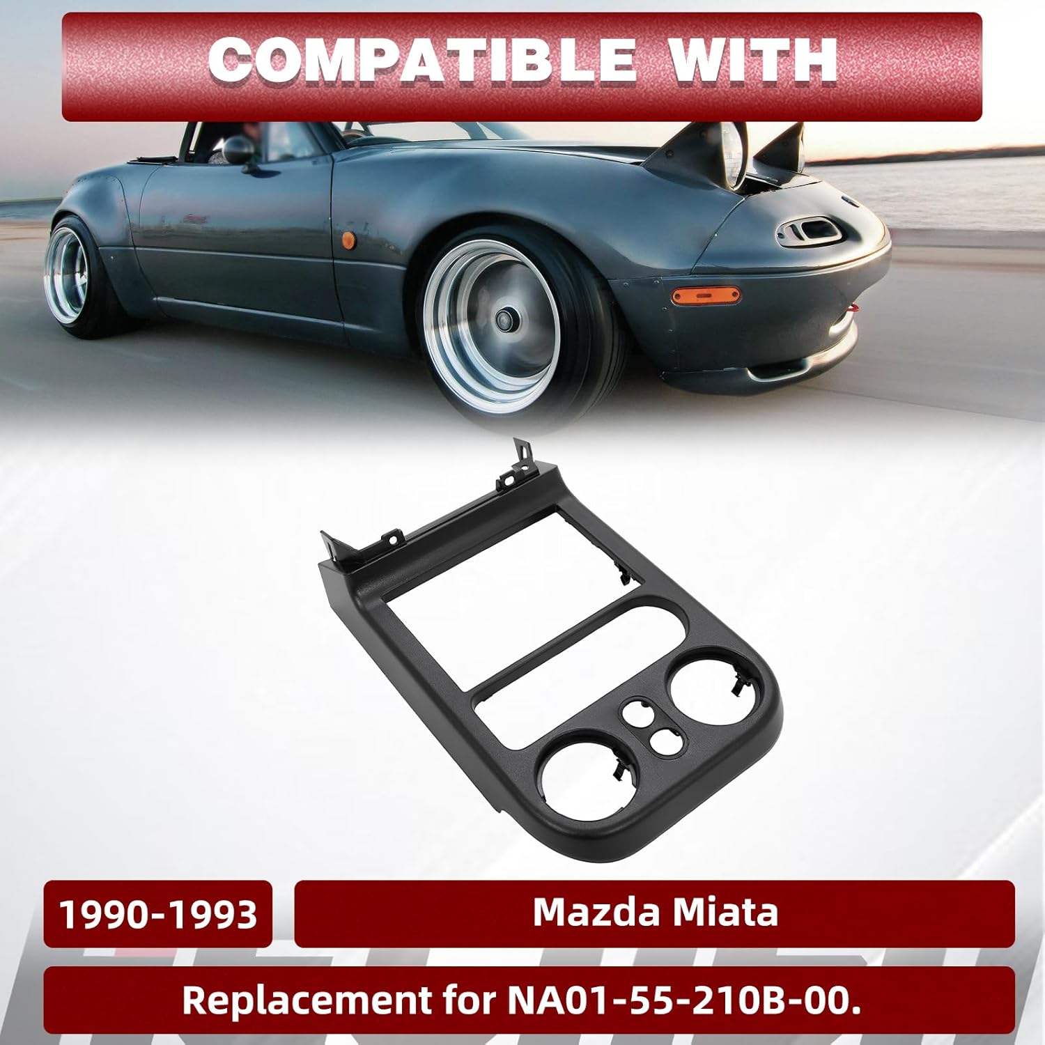 HECASA Dash Bezel Compatible with 1990-1993 Mazda Miata Replacement for NA01-55-210B-00 Center Dash Control Dashboard Trim Cover Panel Plastic Black