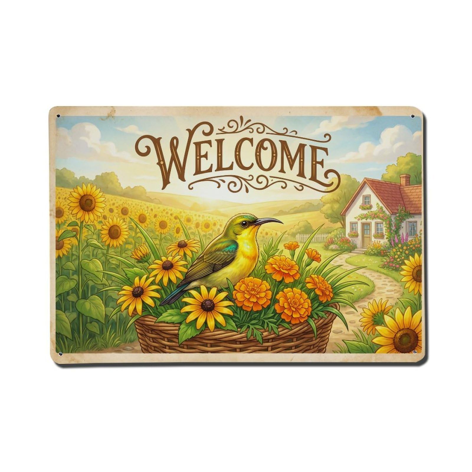 Vintage Welcome Sunbird Country Living Metal Tin Sign