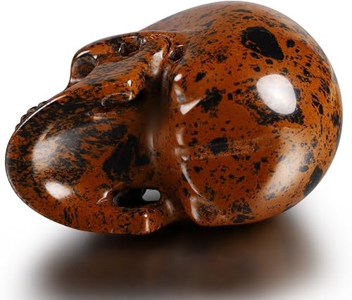 Miniatura 6 de Skullis Cabeza de calavera de cristal de obsidiana de caoba de 2.0 pulgadas. Escultura de arte fino de piedras preciosas talladas a mano, estatua de