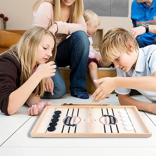 Miniatura 4 de Juego de disco grande y rápido con tirachinas de hockey, juegos de mesa de madera grandes, divertido juego de mesa ganador para fiesta, batalla de