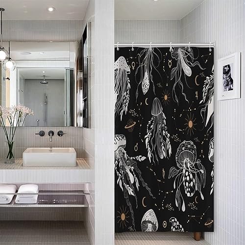 Miniatura 37 de Blue Mushrooms - Cortina de ducha de baño, estilo retro de los años 70 y 60, estilo bohemio hippie floral, lavable, tela duradera, decoración del