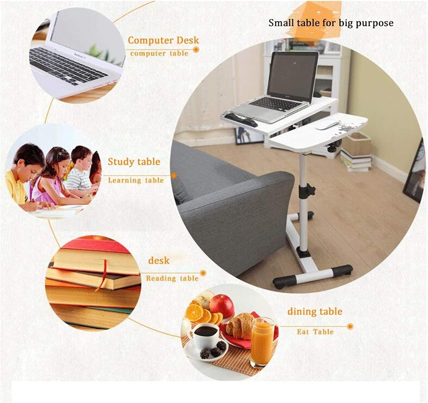 Height Adjustable Mobile Laptop Desk Cart for Home Office and Bedside Use Adjustable Desk