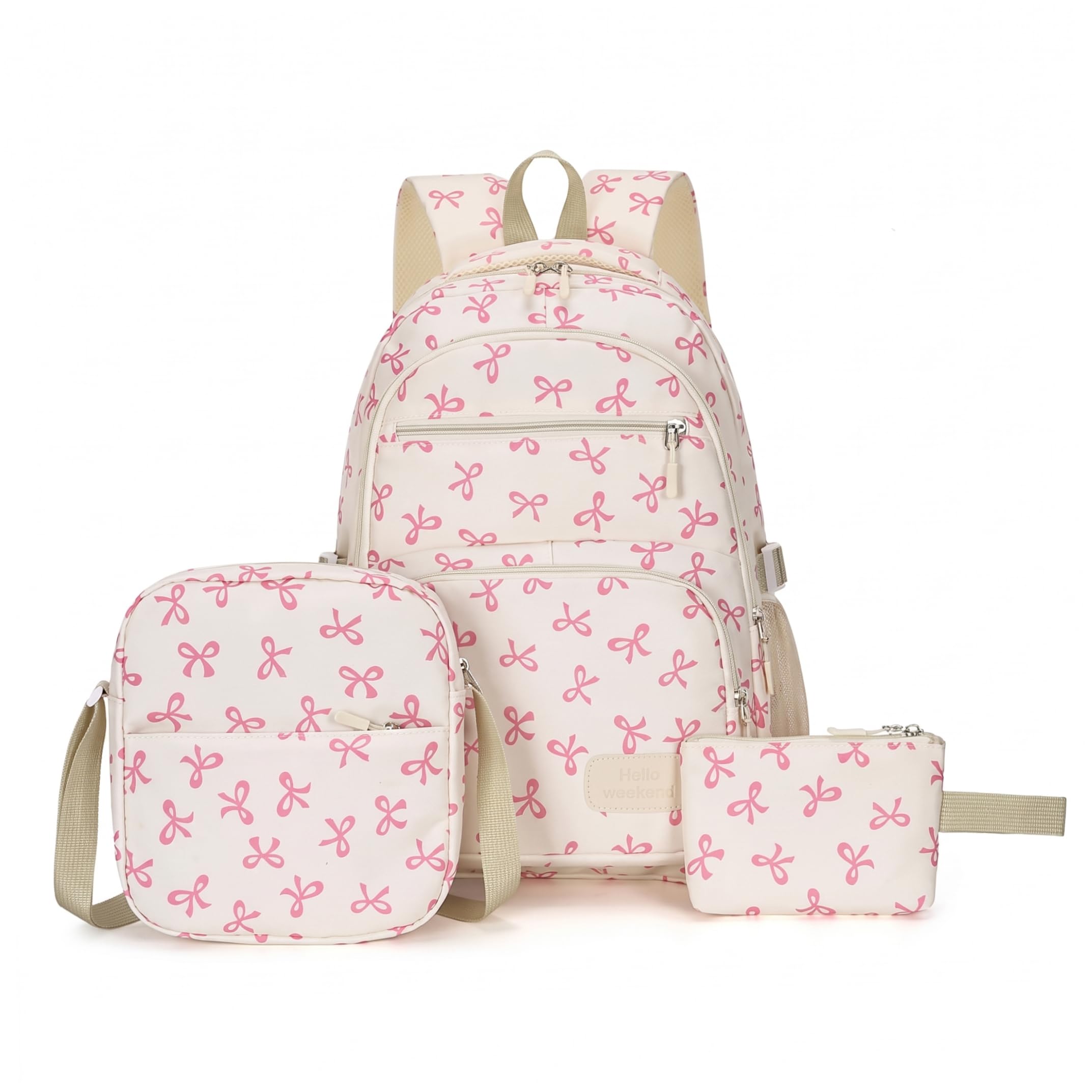 Bolsa con lazo para niñas, juego de mochila ligera de 3 piezas, color blanco