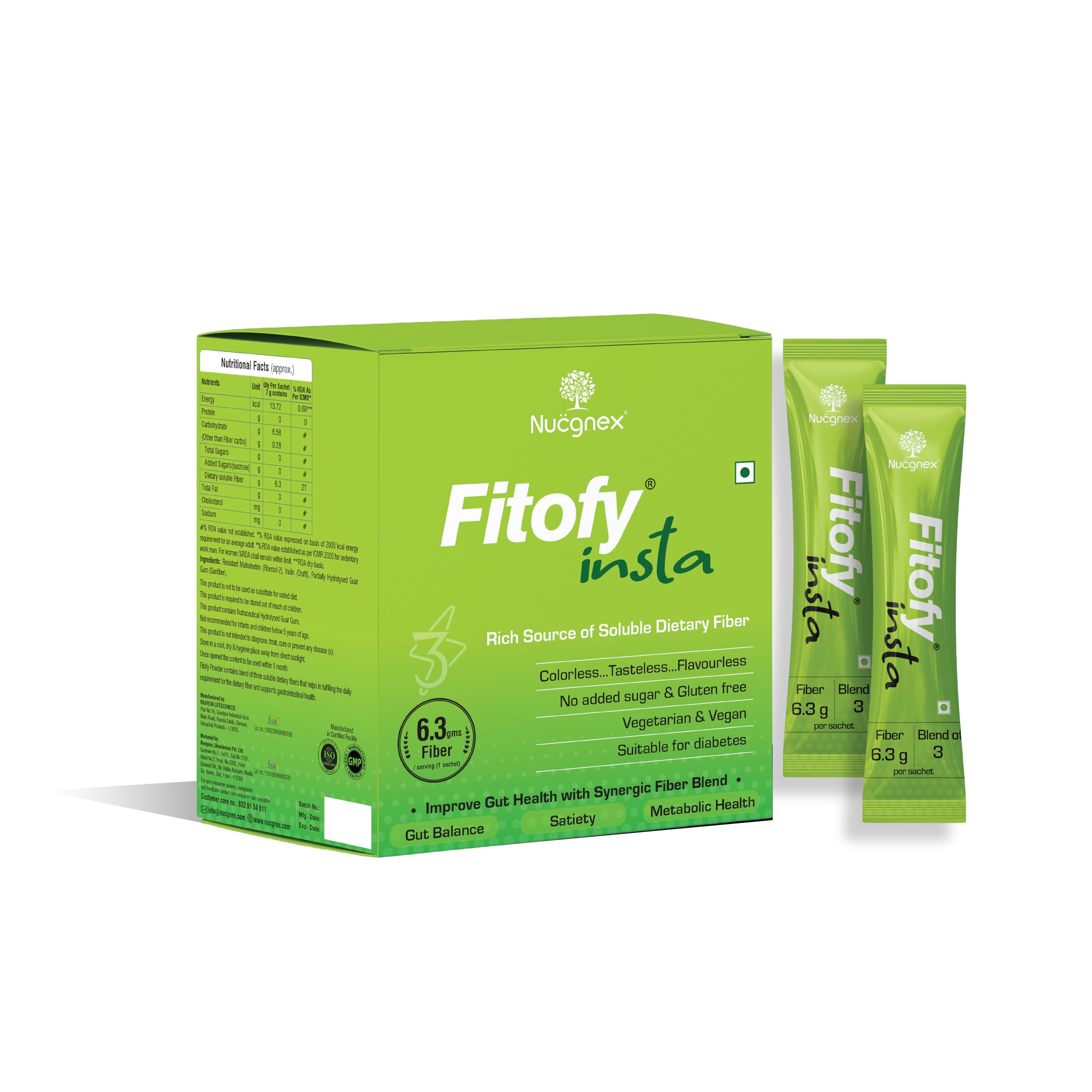 Nucgnex Fitofy Insta Fiber Sachets | Triple Power Fibre Blend for Gut Health & Digestion | Tasteless & Odourless Daily Fiber Supplement | 30 Sachets x 7g (210g)-image-22