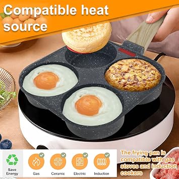 Egg Pan Non Stick 4 Hole Pancake Pan Nonstick Aluminium Frying Pan Fried Eggs Burger Pan Multi Mini Pancake Pan Poached Egg Pan Egg Skillet for All Gas Stove & Induction Hob (Without Brush & Spatula)