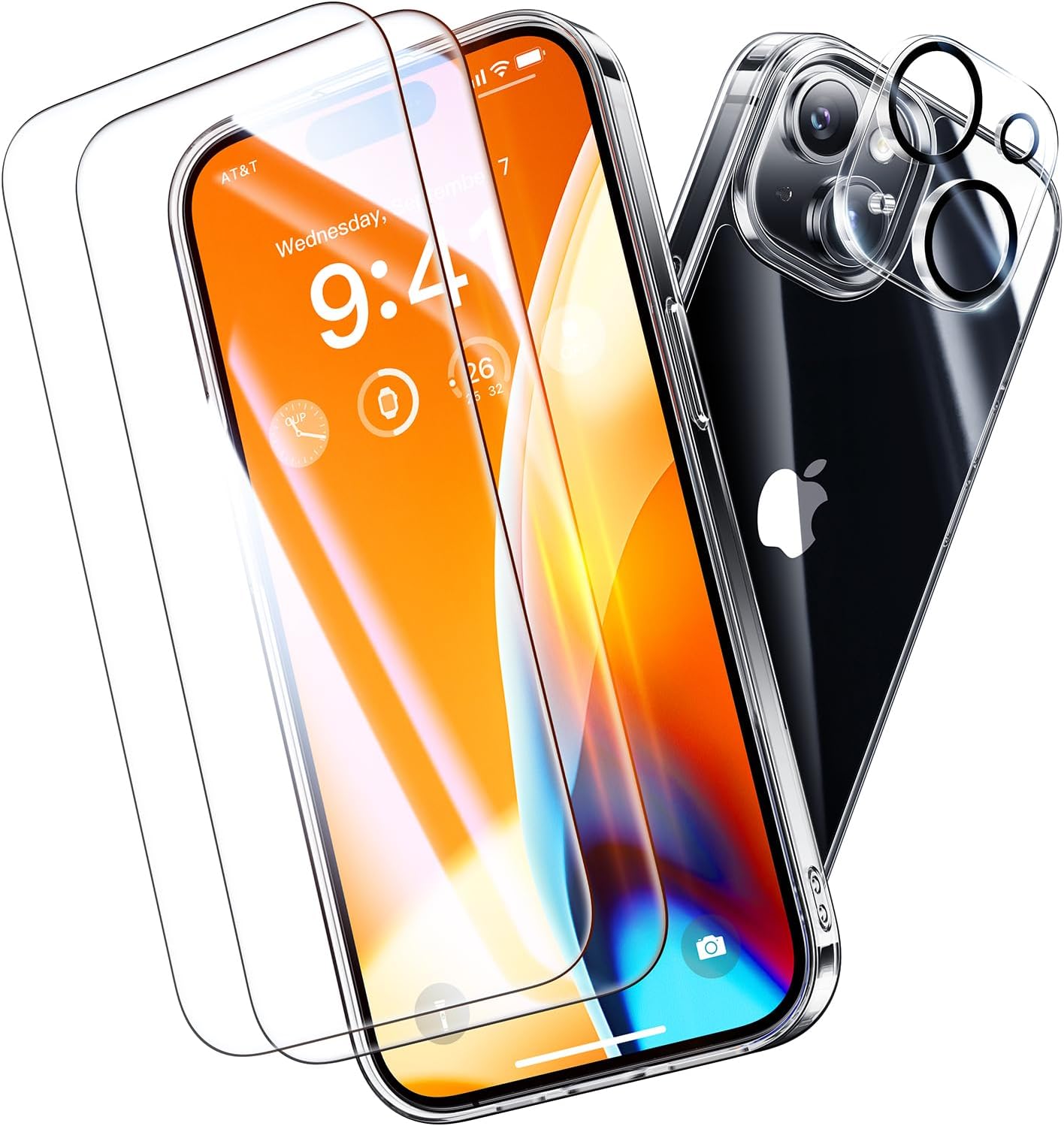 Diamond Clear for iPhone 15 Case with 2X Screen Protector + 2X Camera Lens Protector, [Not Yellowing][Military-Grade Protection] Slim Thin Shockproof Phone Case for iPhone 15, Clear