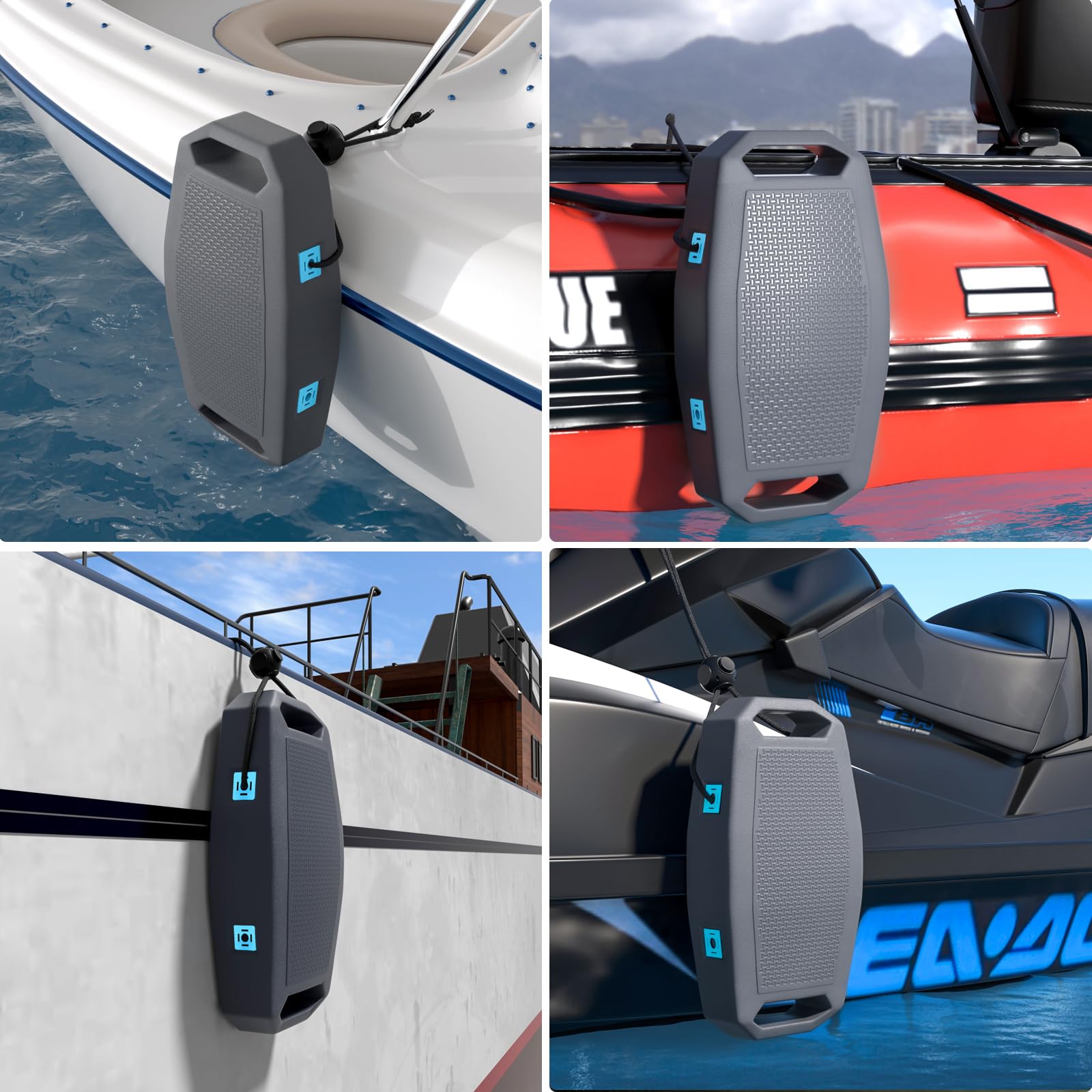 Obcursco Boat Fenders Bumpers for Docking - EVA Marine Grade Fenders with Mounting Hardware, Waterproof Portable Bumpers, Easy Install Fit for Pontoon Boat, Yachts
