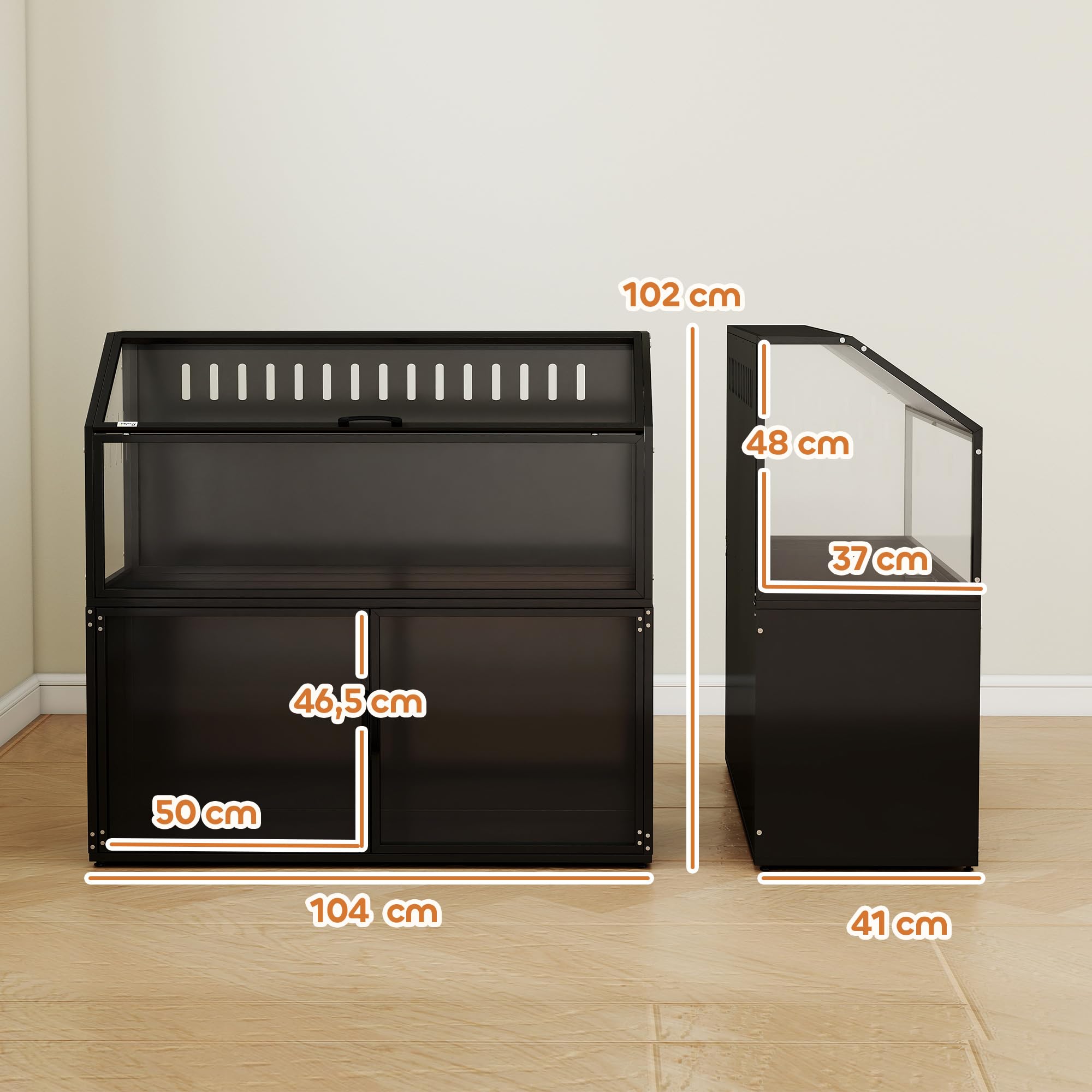 PawHut - Jaula de hámster 2 en 1 con armario de almacenamiento de habitaciones, 104 cm, color negro | Para roedor, acero resistente a las picaduras, acrílico transparente, diseño de jaula grande, para hámster sirio y ratón