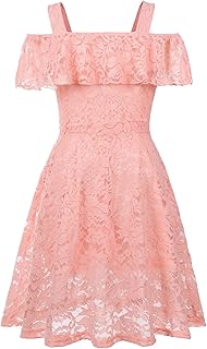 Girls Dress Sweet & Cute Puff Sleeve Square Neck Ruffle Dot Ruffle Swing Dress 5-14 - Buy now