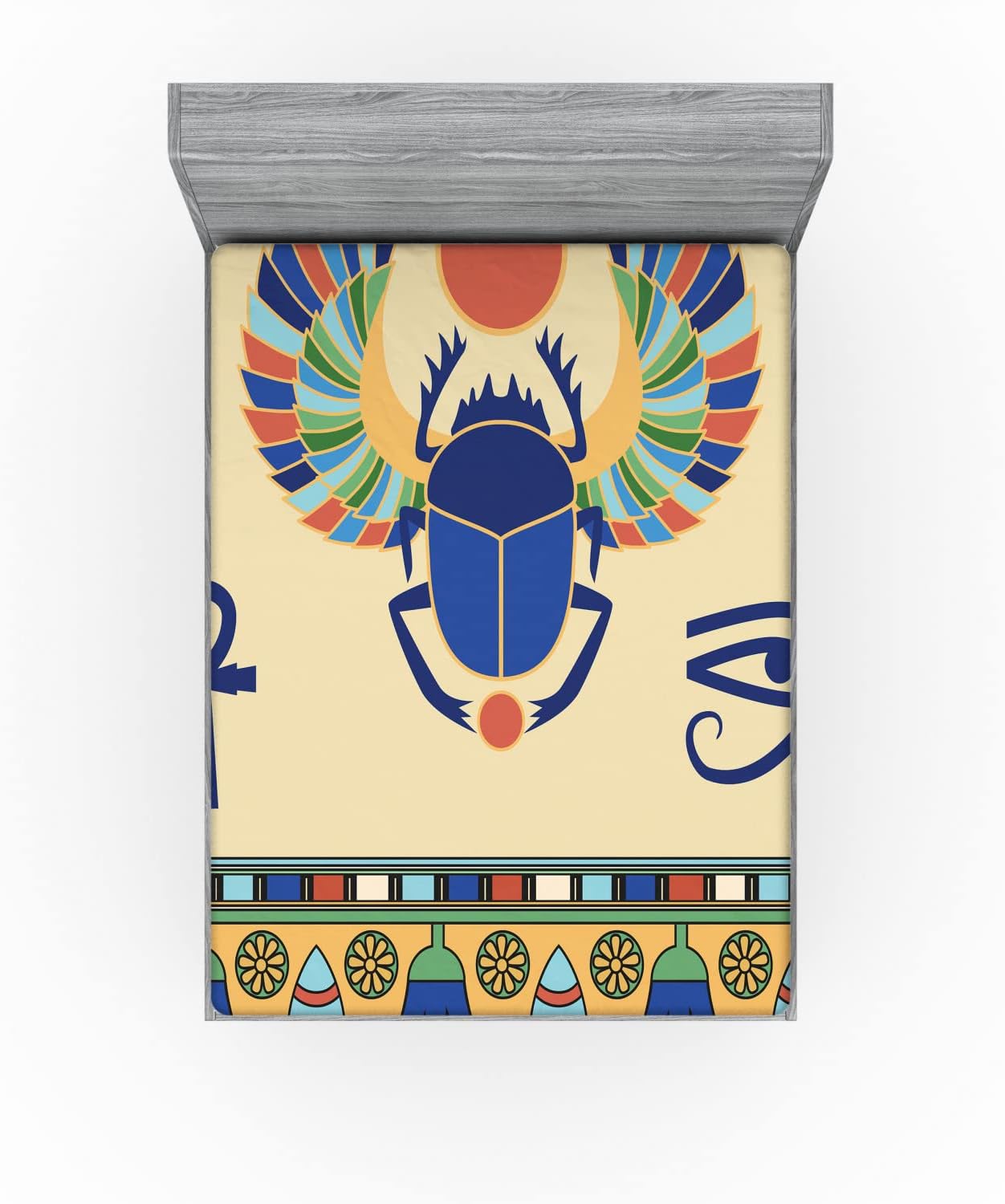 Ambesonne Egyptian 2 Pack Fitted Sheet, Scarab Eye Motif, Bed Cover All-Round Elastic Deep Pockets 2 Pieces, Package Contains 2 Queen Size Fitted Sheets, Multicolor
