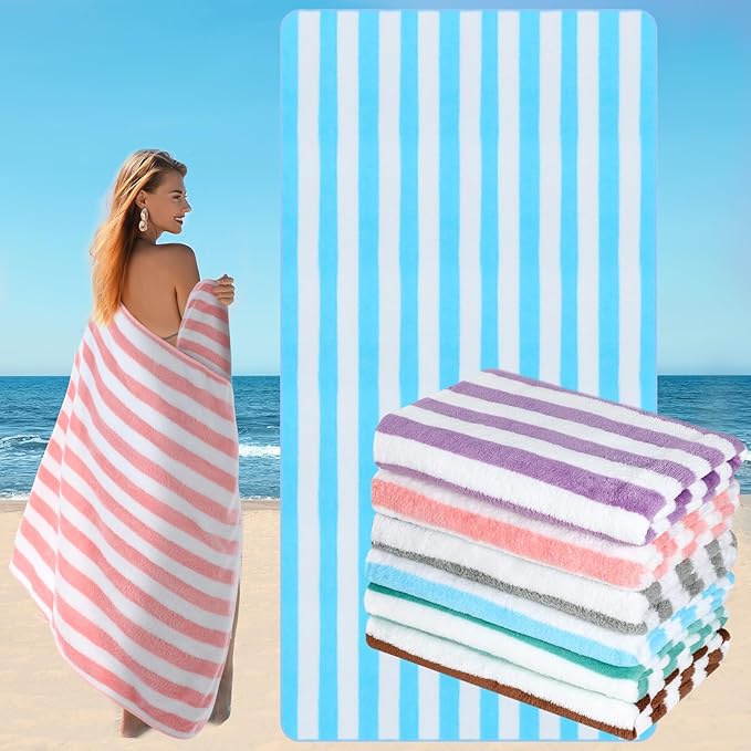 Tudomro 6 Pcs Oversized Beach Towel 75 x 40 Inch Pool Towel for Adult Extra Large Beach Towels Absorbent Turkish Bath Towel Microfiber XL Towels for Adults Men Women Gift(Cabana Stripe)