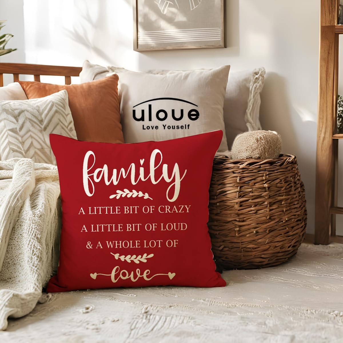 ULOVE LOVE YOURSELF Home Quotes Throw Pillow Covers Farmhouse Decorative Cushion Cover 18 x 18 Inch Rustic Family Words Country Decor Pillowcases Set of 4 for Sofa Couch Porch (Red) - Image 3