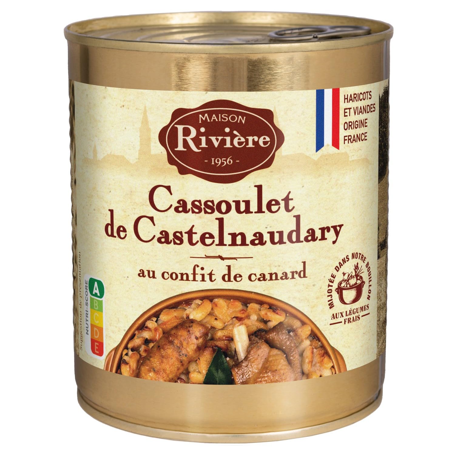 MAISON RIVIERE Cassoulet de Castelnaudary au confit de canard, mijoté dans son bouillon avec légumes frais, bocal de 840 g - Lot de 3