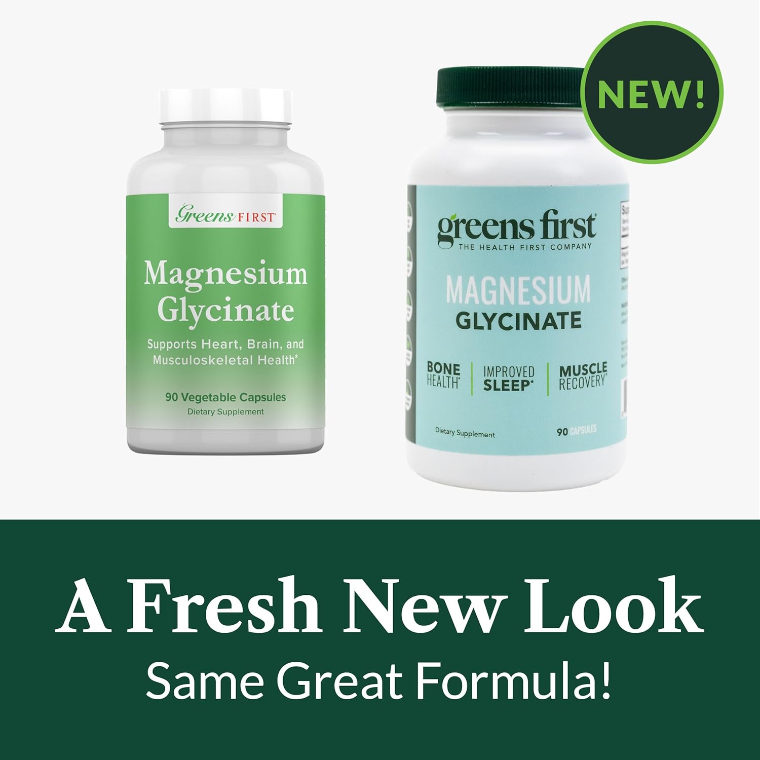 Greens First Magnesium Glycinate Supplement - May Support Heart Health, Muscle Health, and Support Metabolism - Better Absorption Rate - 90 Vegetable Capsules