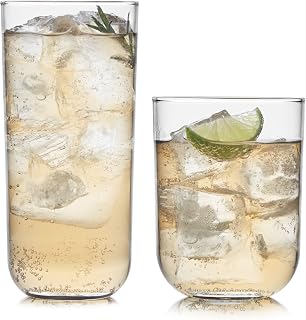Libbey Polaris Axis 16-Piece Glassware Set: 8 Tumblers & 8 Rocks Glasses, Dishwasher Safe, Modern Stable Drinkware for Everyday & Entertaining