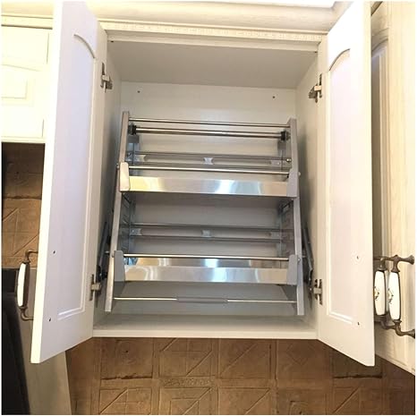 2 Tier Pull down Cabinet Organizer,Stainless Steel Cabinet Pull down ...
