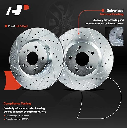 Miniatura 4 de A-Premium Juego de 6 piezas de rotores de freno de disco perforados y ranurados delanteros de 12.6 pulgadas (12.598 in) + pastillas de cerámica