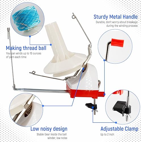 Miniatura 4 de SolidGnik Bobinadora de bolas de hilo de gran capacidad con juego de agujas de tejer, operado a mano, 10 onzas